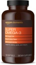 Elementer Super Omega-3, EPA og DHA Omega-3 fettsyrer (1280 mg per servering, 2 Softgels), Naturlig sitronflavor, 120 greve (pakke kan variere)