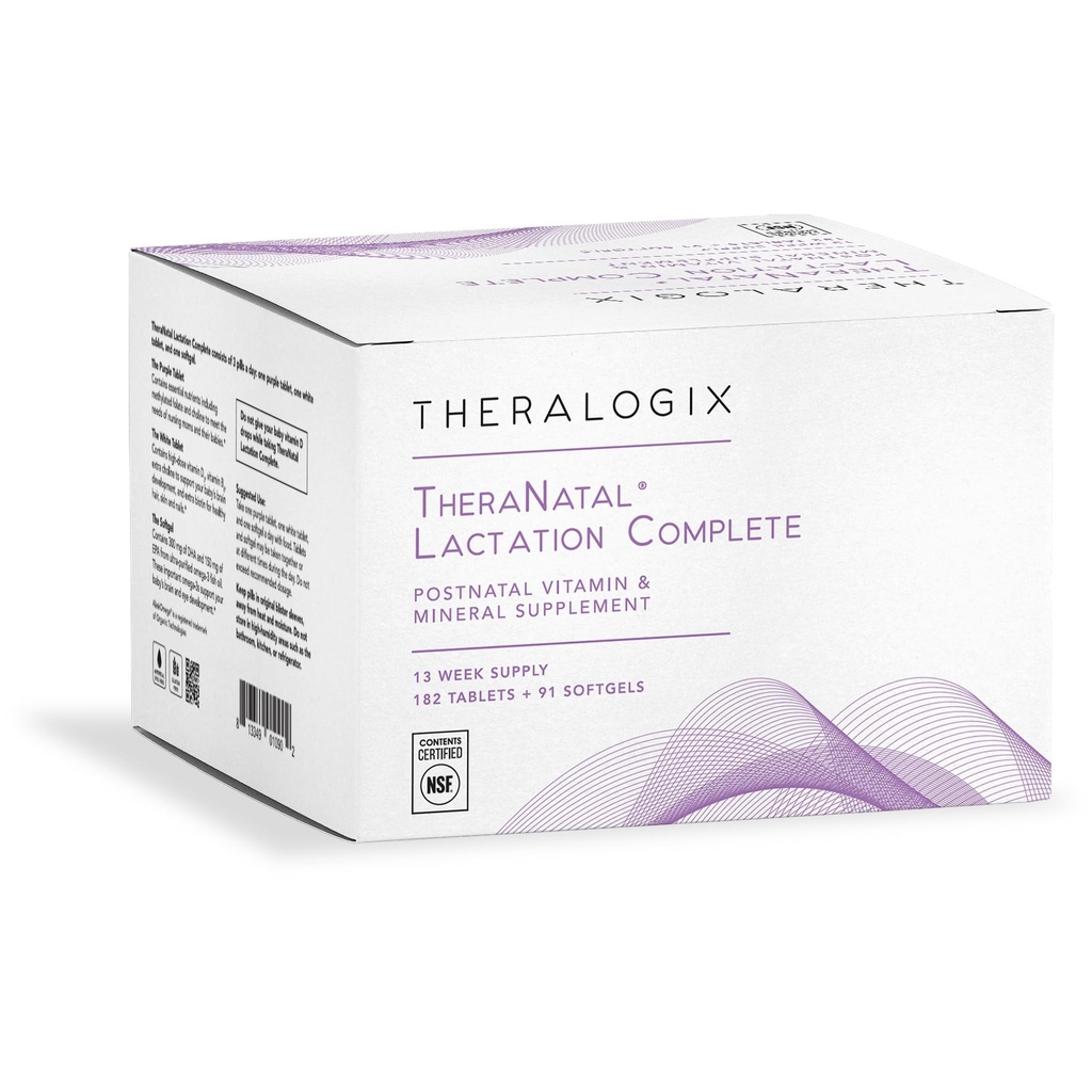 Theralogix TheraNatal Lactation Komplett Postnatal Vitamin Supplement - 13-veis Supplement - Bryst amming Supplement for kvinner - NSF sertifisert - 182 tabletter & 91 Softgels