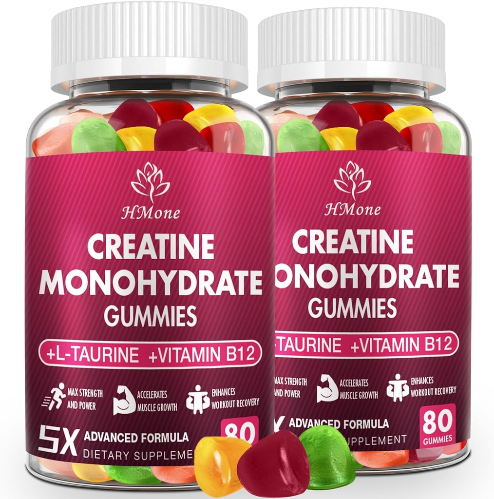 Kreatin Monohydrat Gummies - 5g for menn og kvinner, 160 greve og kreatin Chewable kosttilskudd for muskel gevinst, muskel styrke, energiforsterker, og muskelbygger, sukkerfri, vegansk