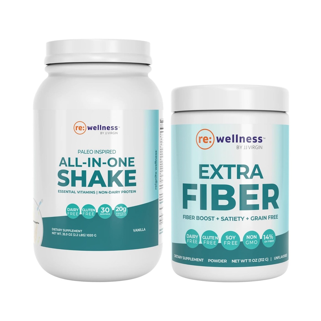 Reignite Wellness av JJ Jomfru Vanilla Paleo-inspirert All-in-One Shake og ekstra fiber pulver Supplement