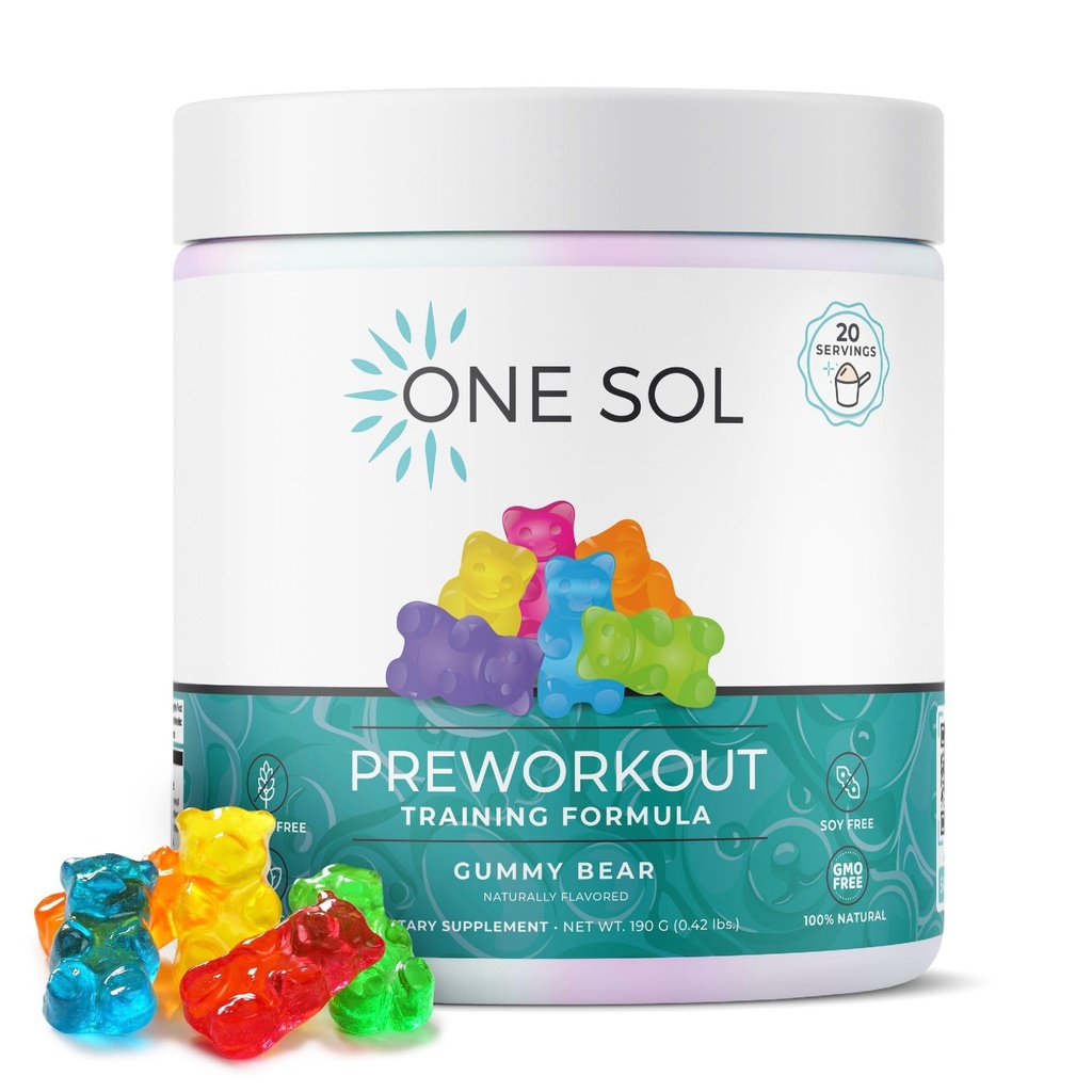 En Sol Pre-Workout for kvinner, Forbedret pumpe og fokus, Ingen Jitters eller Crash, Naturlige ingredienser, 100% vegansk, Glutenfri og soyafri, (Gummy Bear)