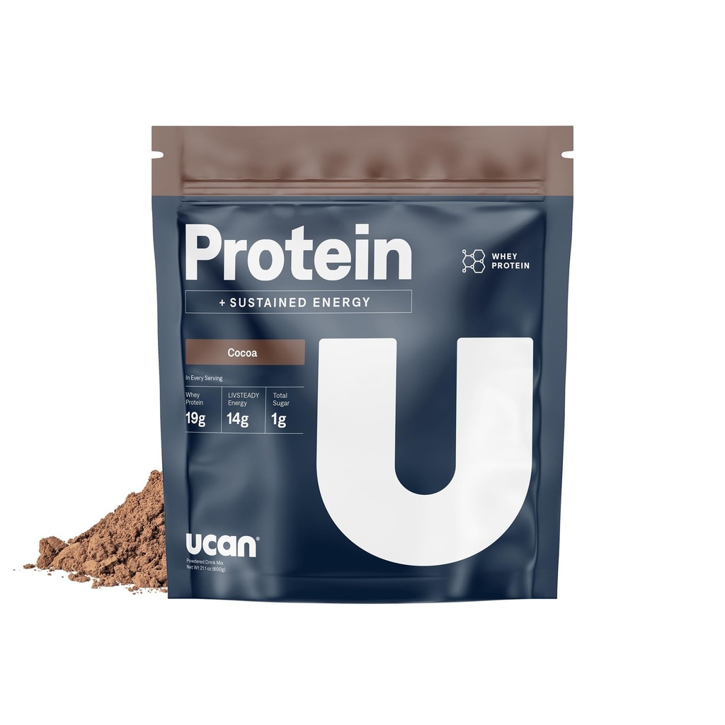 UCAN Energi + Whey Protein pulver - 19g Per Serving med Aminosyrer EAAS & BCCAs - Keto Protein pulver - Ingen tilsatt sukker, Glutenfri - Cocoa - 12 Serveringer
