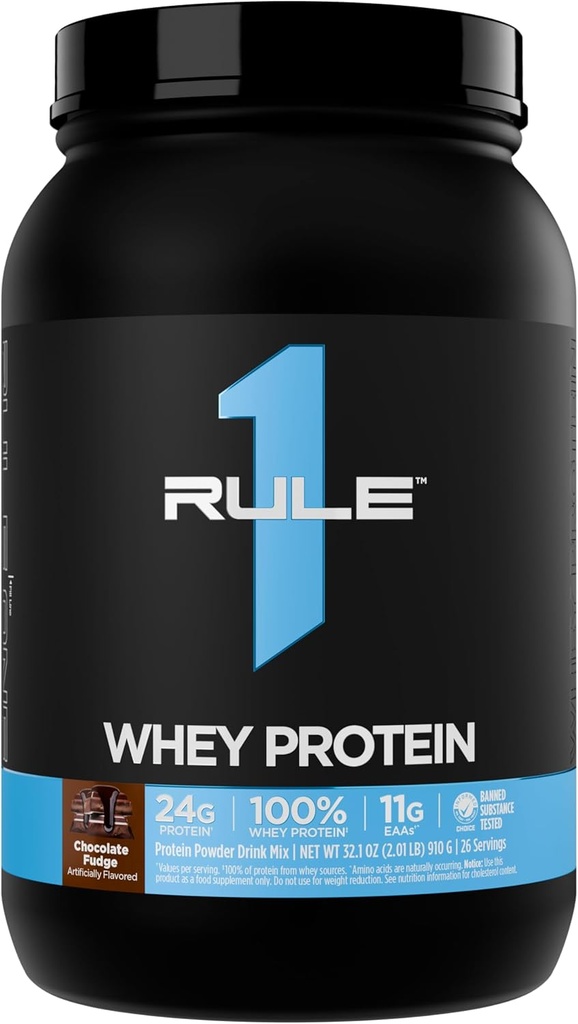 Regel 1 Whey Protein – 24g raskt-virkende protein fra all-whey kilder med naturlig forekommende EAAS & BCAA for trening gjenoppretting eller når som helst bruk (2 pund*, sjokoladefudge)