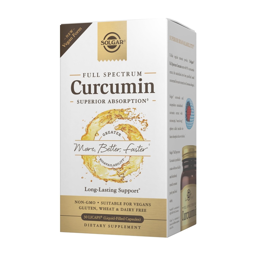 Solgar Full Spectrum Curcumin - 30 LiCaps - Superior Absorpsjon - Hjerne, Joint & Immune Health - Vegan, Glutenfri, Ikke-GMO, Dairy Free - 30 Serveringer