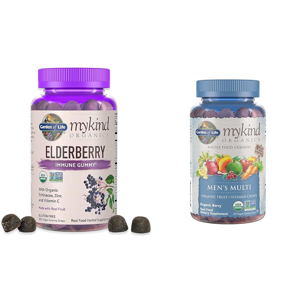 Livshage Organics Elderbær Gummies for voksne og barn - immunstøtte Supplement med organisk frukt og organiske menns Gummy vitaminer Multi Berry, 120 Count