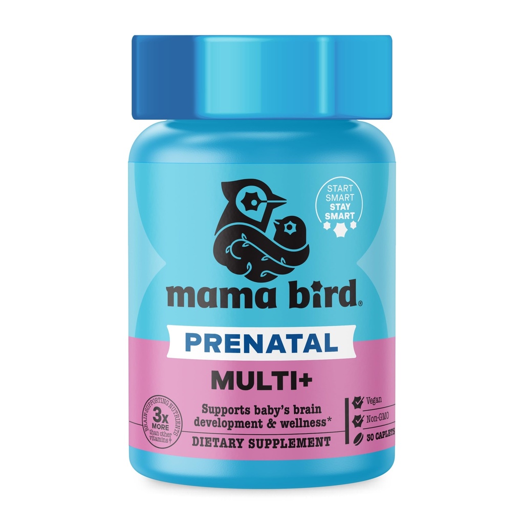 Best Nest Velvære Mama Bird Prenatal Multi Plus - Prenatal Care Supplement Støtter Hjerne & Digestiv Helse - Vegansk Multivitamin med L-Metylfolat, Probiotika og mer - 30 Caplets (30 Serveringer)