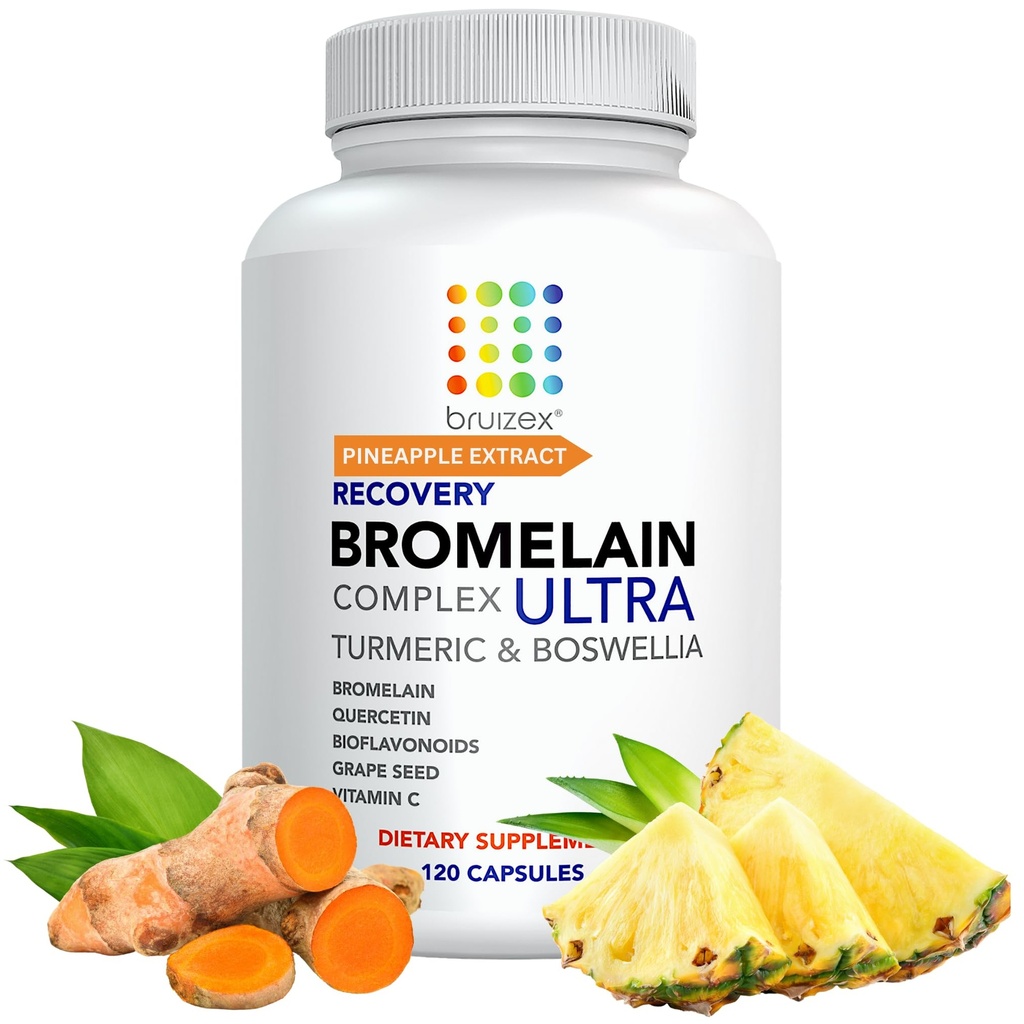 Bruizex Ultra Bromelain og Quercetin Bruising Relief Supplement, 120 kapsler | Bruised hud, Trauma Recovery og hevende kirurgiske kosttilskudd | Inneholder Bromelain, Quercetin, Turmeric og Boswellia