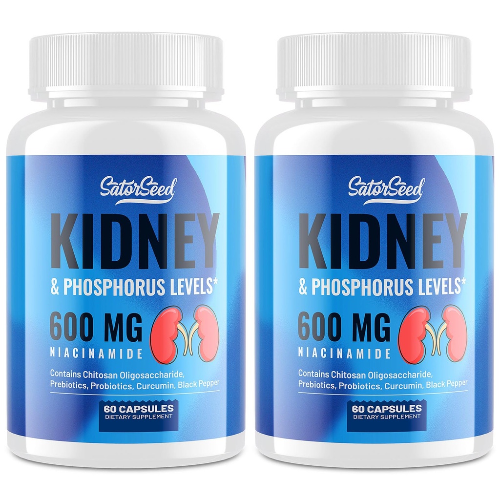 Njurestøtte Supplement – Njure rengjøring Detox med 600 mg Niacinamide & Chitosan Oligosaccharider – Fosfor-bevisst formel – Vegetariske kapsler for voksne – 2 flasker