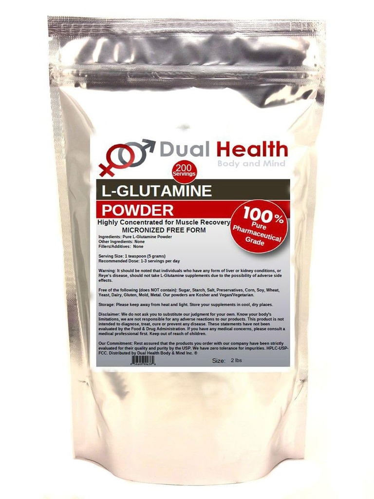 L-Glutamin (2 lbs) ren pulver 5000mg gratis form bulk kosttilskudd, laget i USA, immun digestion GI støtte leaky Gut Helse Muskel energi utholdenhet styrke