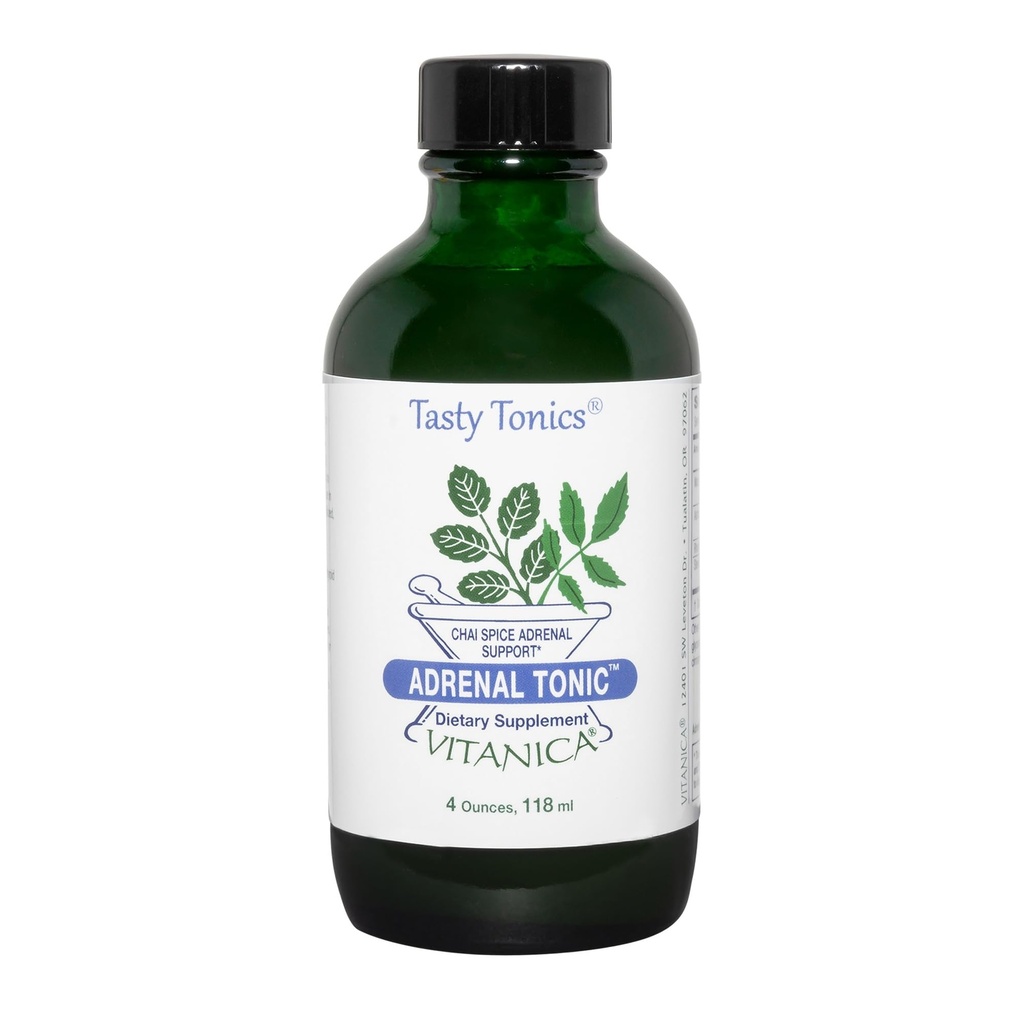 Vitanica Adrenal Tonic, Adrenal Supplement og støtte, Alkohol Gratis, Vegan / vegetarian, Chai Spice Flavor, 4 Ounce