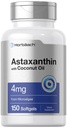Horbäach Astaxanthin 4 mg | 150 Softgels | Supplement fra Microalgae | med kokosolje | Ikke-GMO, Gluten, Soja Gratis