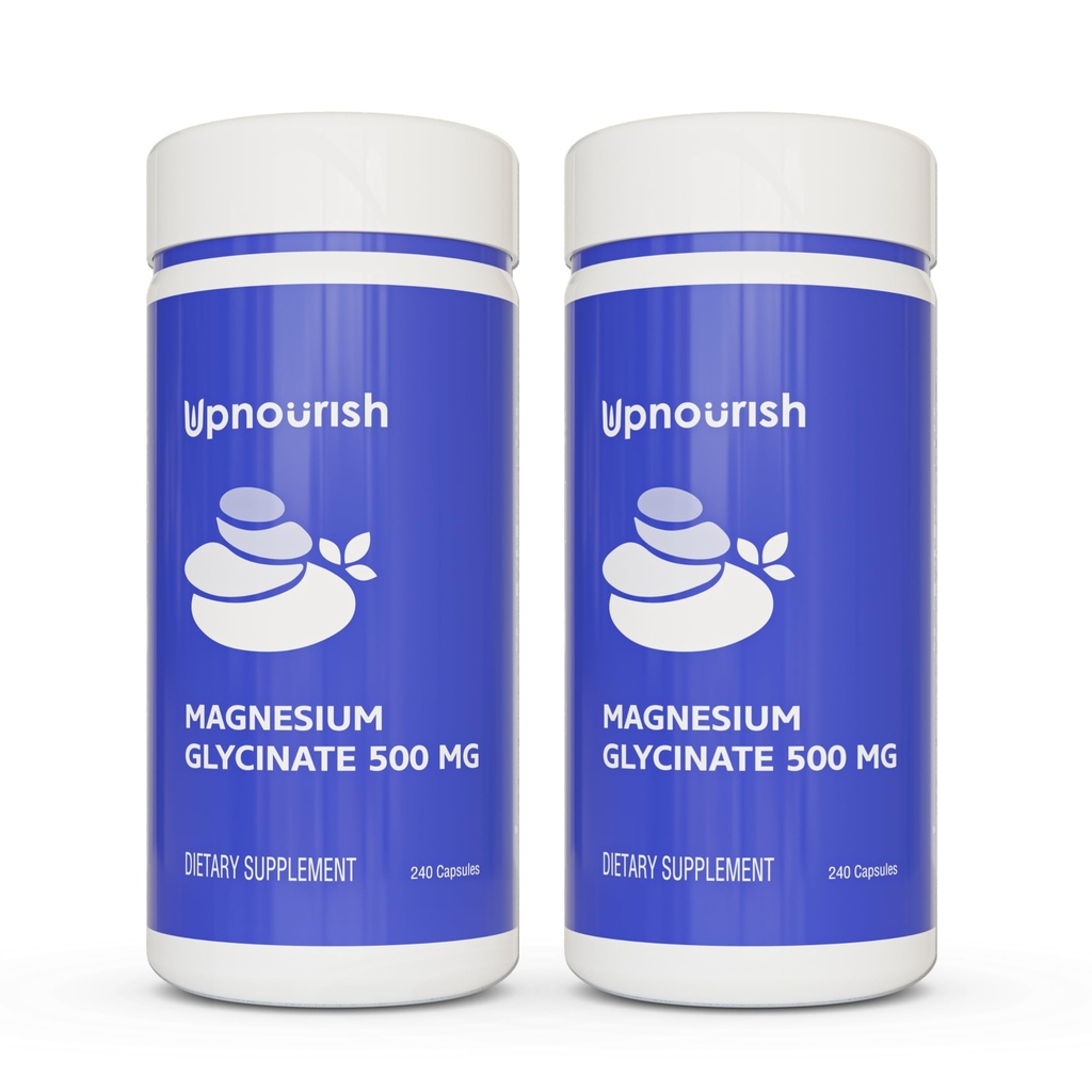 UpNourish Chelated Magnesium Glycinate 500mg Kapsler - Magnesium Chelate for høy absorpsjon - ren magnesium Supplement for ro, benkramper, muskelavslapping 480 Kapsler