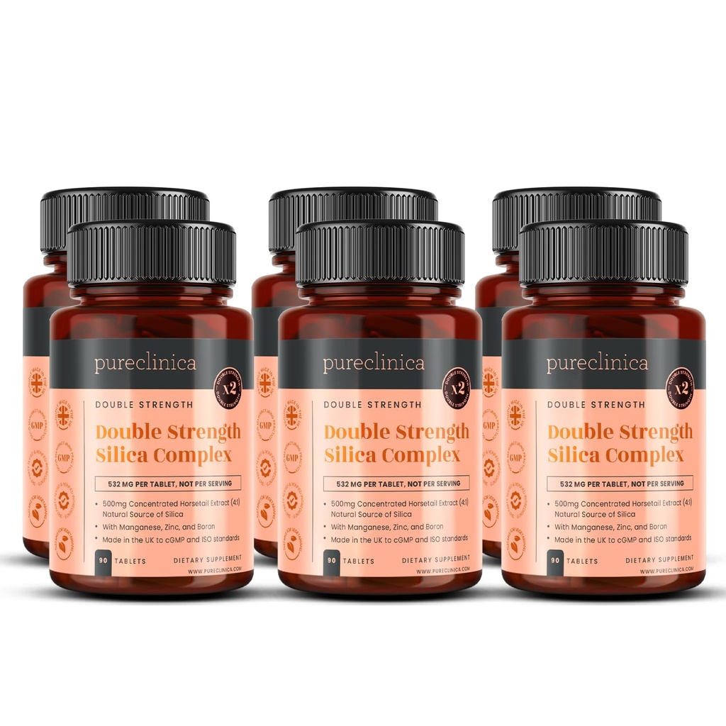 Dobbelt styrke silica kompleks – 18 måneders forsyning! (2000mg hestehale ekstrakt x 540 tabletter(6 flasker av 90))