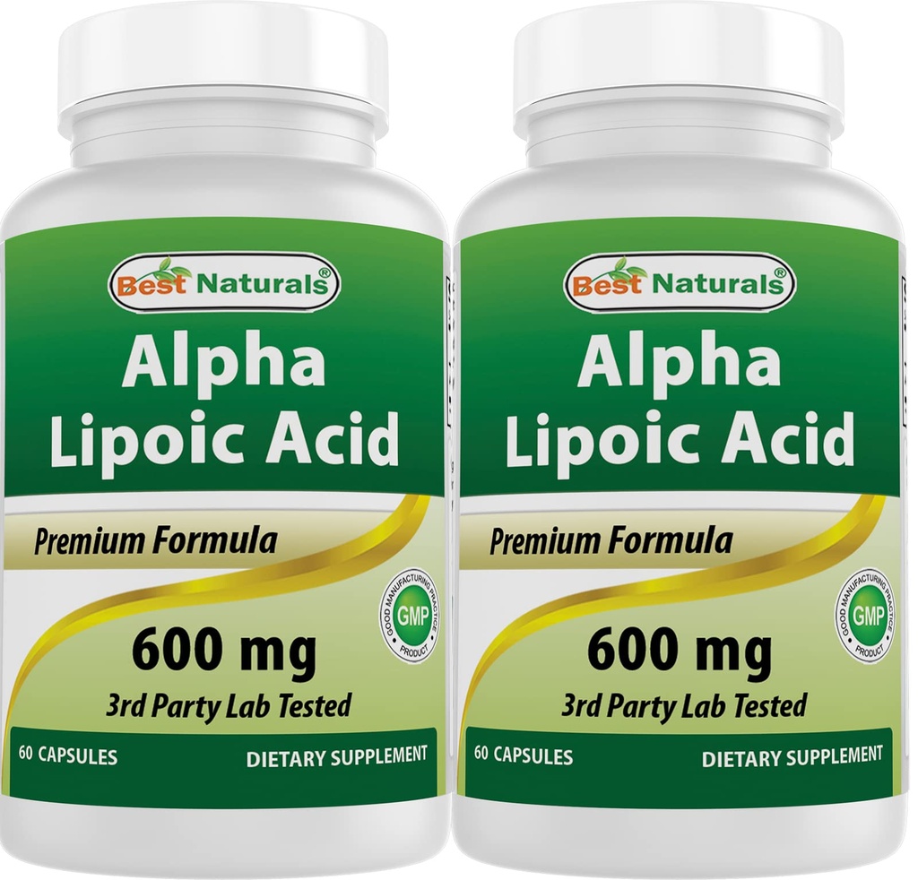 Best Naturals Alpha Lipoic Acid 600 mg 60 Kapsler - ALA Kraftig antioksidant (60 greve (pakke med 2))