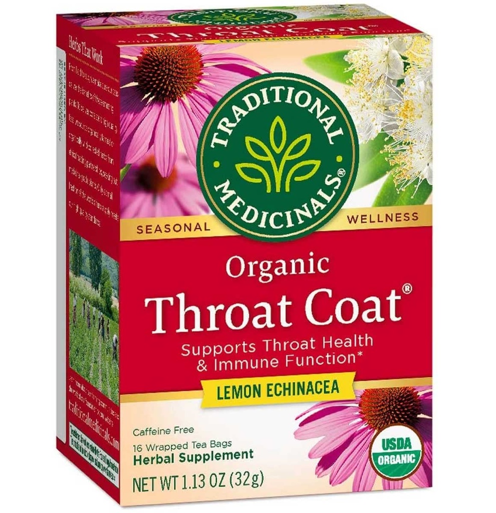 Tradisjonelle medisiner Organic Throat Coat Lemon Echinacea Herbal Te, støtter Throat Helse (16 greve (pakke med 2))