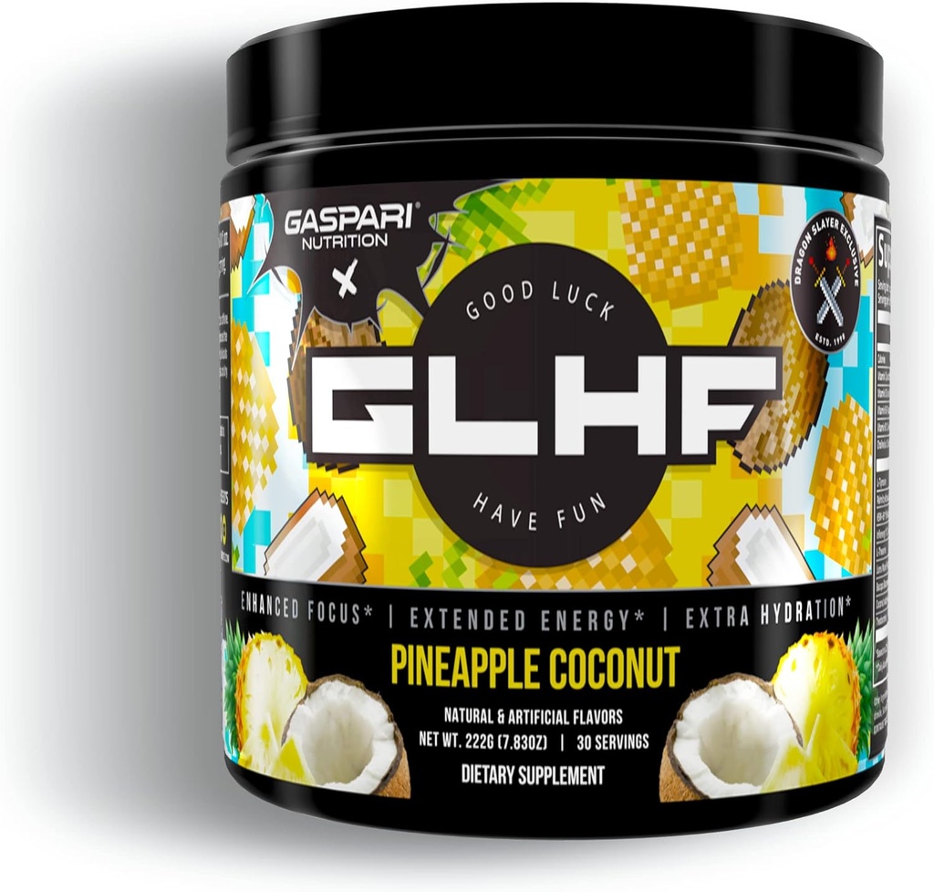 Gaspari Nutrition x GLHF Gaming Energy, Økt fokus, ekstra energi, forbedret hydrasjon (30 Services) (Pineapple Coconut)