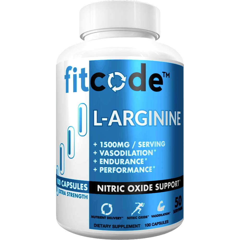 fitcode ren ekstra styrke L-Arginine HC1 1500mg, Nitric Oxid Supplement for vaskularitet, pumper, utholdenhet, ytelse, muskelvekst, energi, kraftig N.O. Muskelpumpekapsler (50 serveringer)
