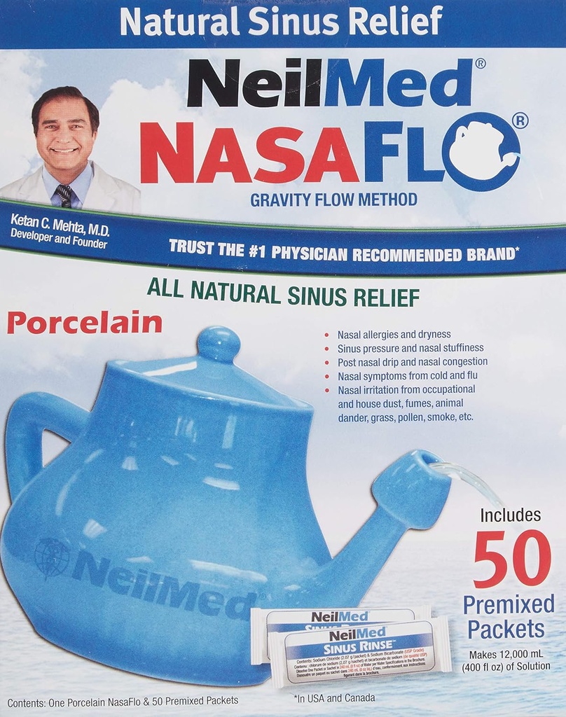 NeilMed Nasaflo Porcelain Neti Pot, 50 Count (pakke kan variere)