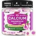 Kalsium Supplements Gummies For Kvinner & Menn 50+, Kalsium Citrat 1000mg med vitamin D3, Magnesium, Sink, Elderbær, Høy absorpsjon Kalsium Chews for Beintetthet, Relax Muskel, Immun, Vegan 60cts