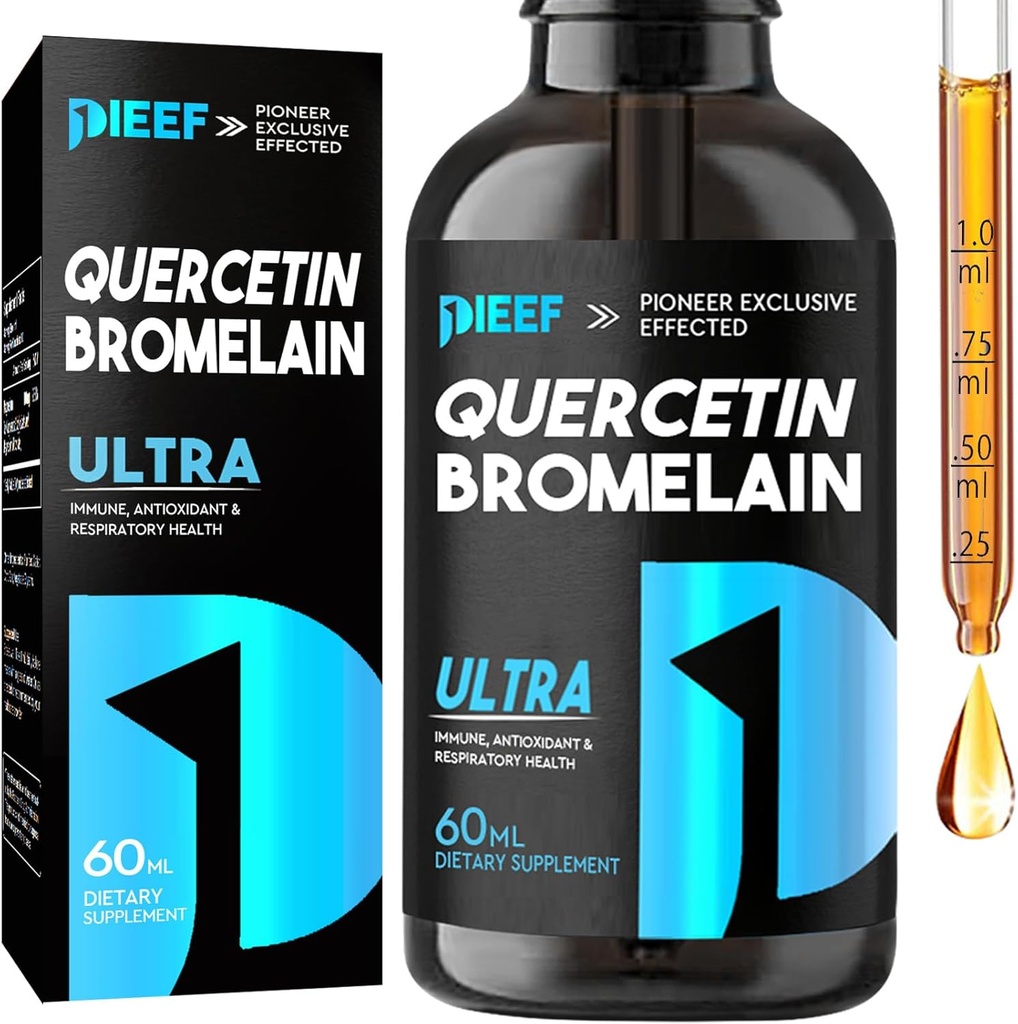Quercetin med Bromelain flytende dråper, Quercetin kosttilskudd 1000mg, Respiratorisk helse immunkompleks støtte, 7-i-1 Quercetin flytende dråper med sink