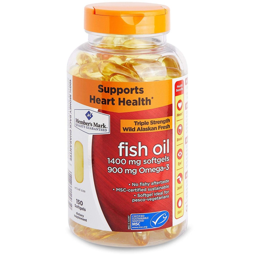 Member's Mark - Omega 3, Fiskeolje 1400 mg (900 mg EPA/DHA), Enterisk belagt, 150 Softgels