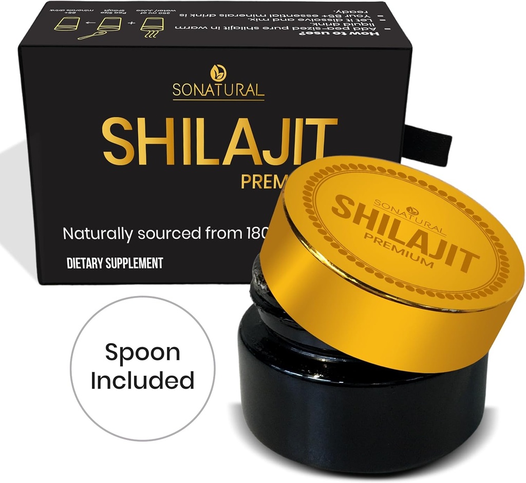SONATURAL Shilajit ren Himalayan Organic - 30g Premium 100% ren Shilajit Resin med Fulvic Acid & 85+ Spor Minerals Complex for energi og immunstøtte, (2 måneders forsyning)