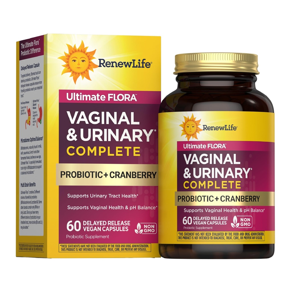 Nyt liv Kvinners velvære Vaginal og urinprobiotiske og tranebær Supplement, Probiotiske Supplement for pH Balance for kvinner, Digestiv helse, Dairy, Soya og Glutenfri, 3,5 milliarder CFU 60 Ct