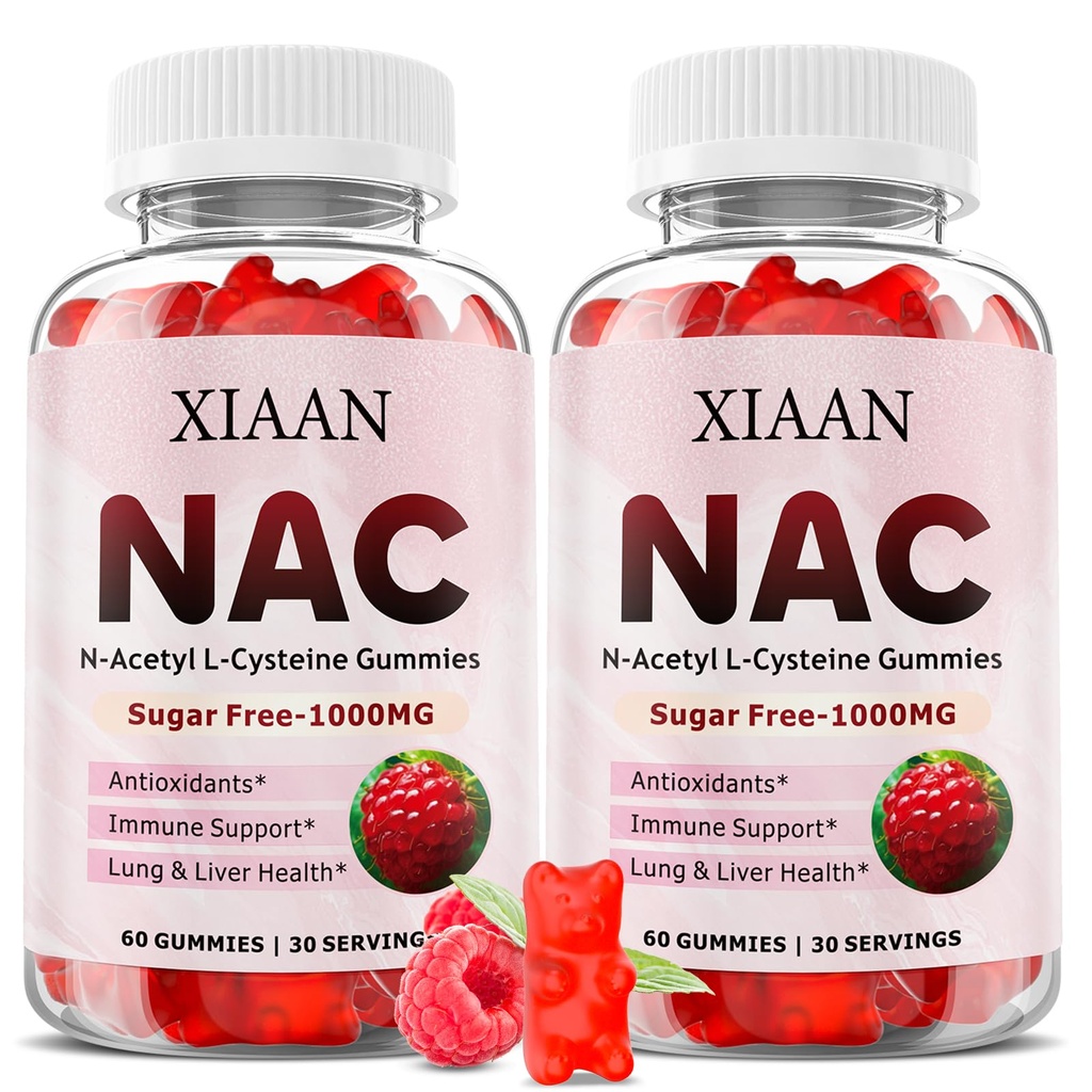 NAC Gummier for barn og voksne, N Acetyl Cysteine 1000mg NAC Supplement for antioksidanter og immun støtte, Lunge og lever helse, bringebær Flavor 120 greve