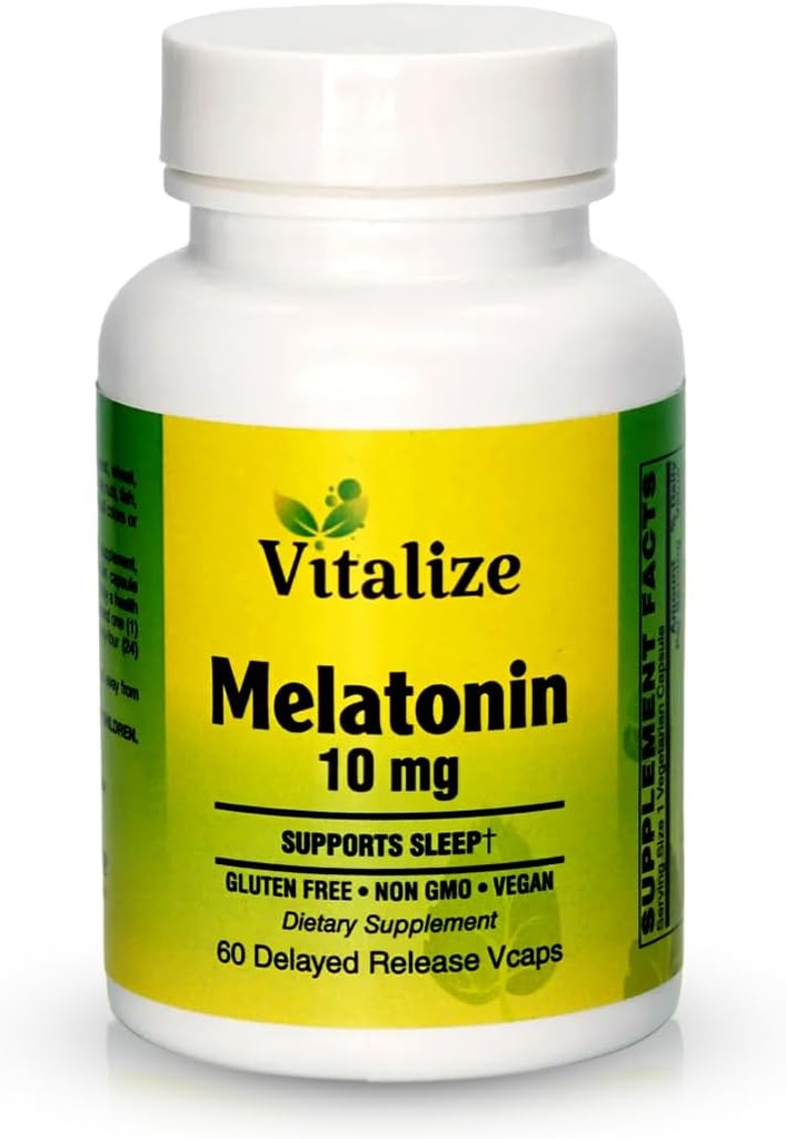Vitalisere søvnstøtte: 10mg Melatonin & vitamin B6 Forbedret formel | Rask absorpsjon | dyp søvn og immunforsterkning | Vegansk, Glutenfri, Ikke-GMO (60 greve)