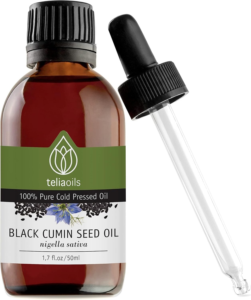 Teliaoils Svart Seed Cumin Olje, 100% ren, naturlig, kaldt presset, rik på Omega-3 & Omega-6 fettsyrer & polyfenoler Premium Grade, For huden, negler & hår, en utmerket Antioksidant