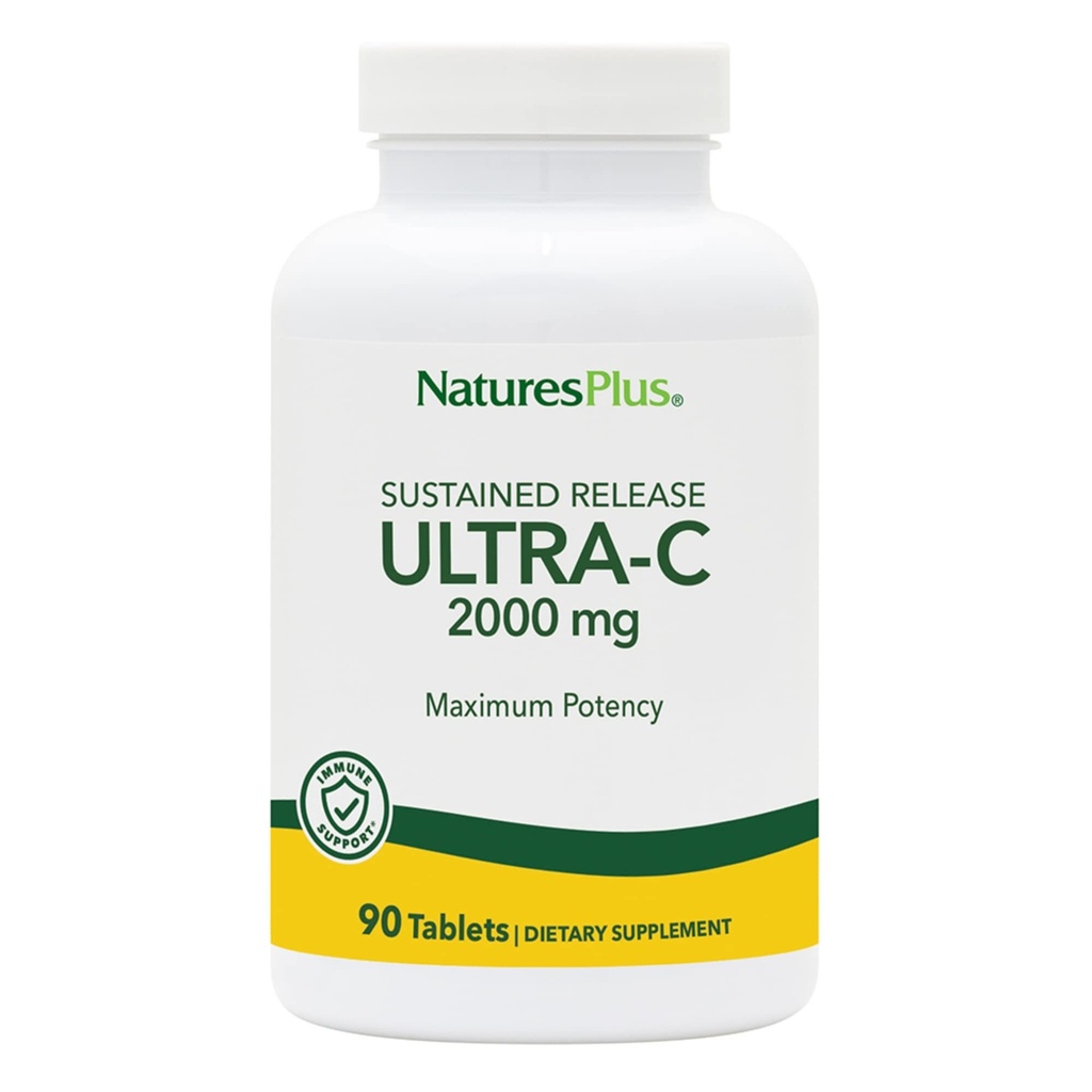 Natures Plus Ultra C W/Rose HIPS, frigitt - 2000 mg, 90 vegetariske tabletter - maksimal potens immunstøtte, antioksidant - fri-radisk forsvars - Glutenfri - 90 Serveringer