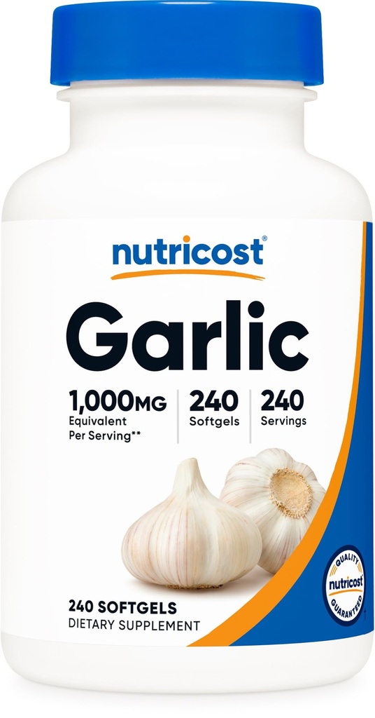 Nutricost hvitløk 1000mg, 240 Softgels - Odorless, Premium Glutenfri Supplement