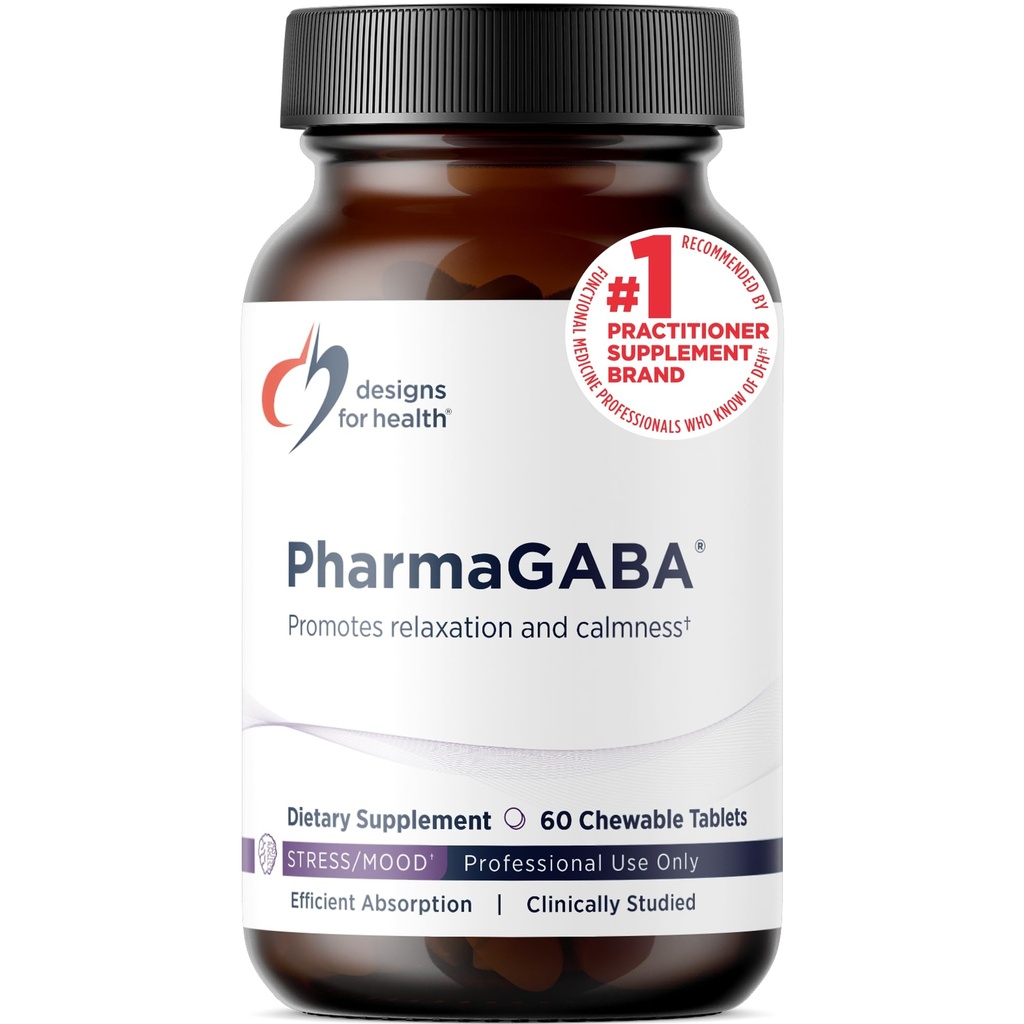 Designs for Health PharmaGABA Chewable Supplement - 200mg Biotilgjengelig GABA Supplement for Stress, Mood, Immune helse og søvn støtte - Vegan, Glutenfri & Ikke-GMO (60 tabletter)