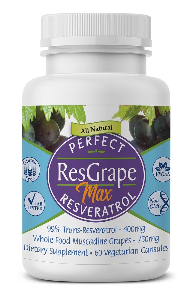 Perfekte kosttilskudd – perfekt ResGrape Resveratrol MAX – 60 kapsler – Trans-Resveratrol & organisk Muscadine Druer – fremmer anti-aldring