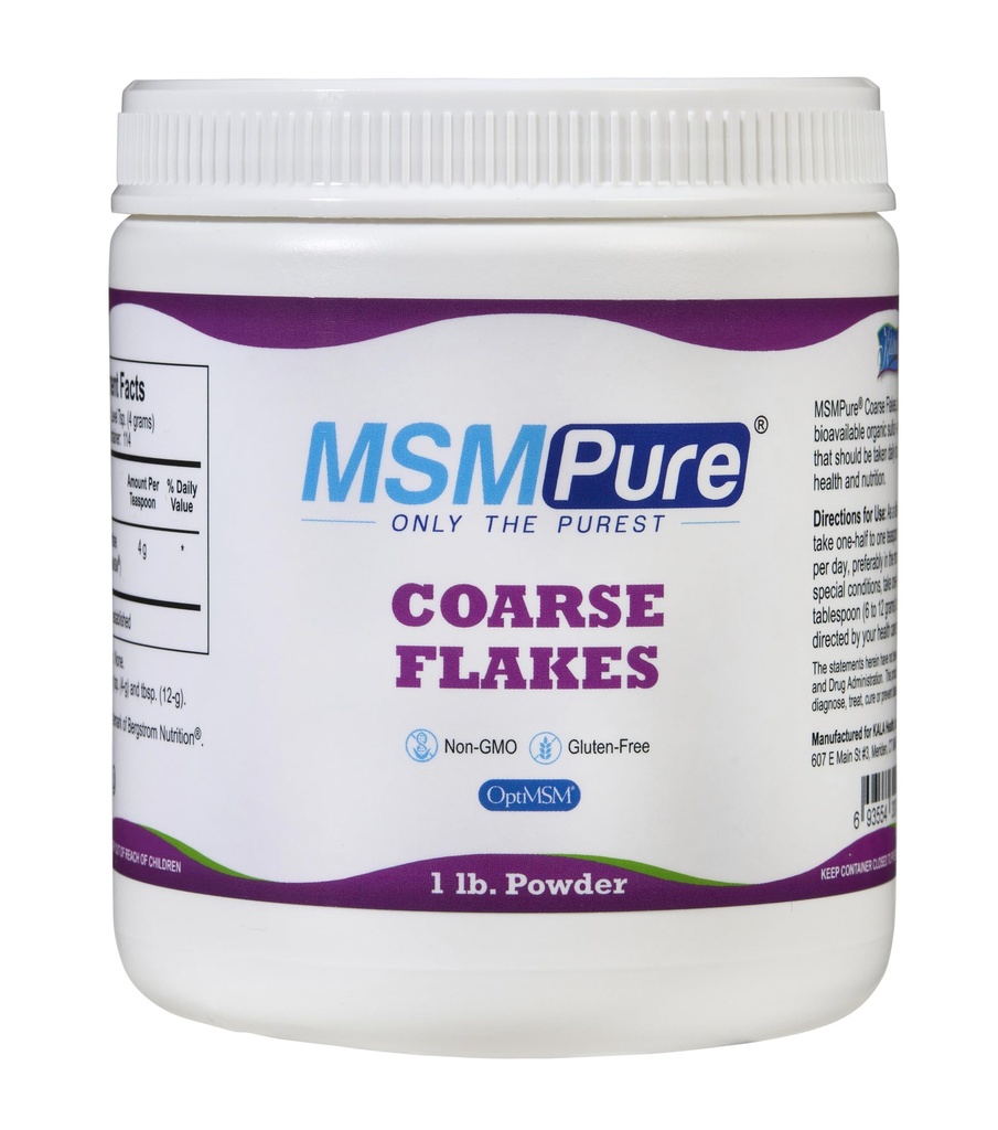 KALA Helse MSMPure Coarse MSM Powder Flakes – US-Made MSM for felles helse, hudutseende, og hår og negle støtte – 1 lb, organisk svovel