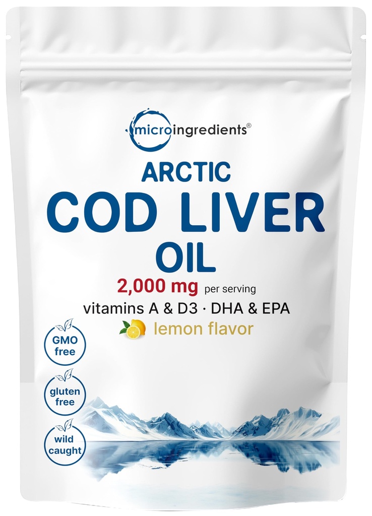Cod Liver Oil 2.000mg Per Servering, 360 Softgels | Burpless Lemon Flavored – Rich i Omega 3, Vitaminer A & D3, EPA, DHA | Wild Fanget Arctic Deep Sea Fish | hjerte, hjerne, og immuntilskudd