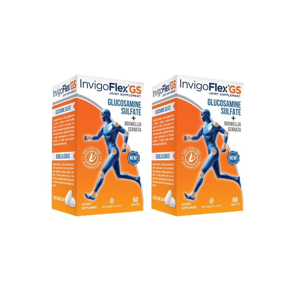INVIGOFLEX Glukosamin Sulfate (Shellfish Free, Natrium Gratis & Vegetarisk Safe) Ikke GMO, Glutenfri - med Boswellia Serrata - Premium Joint Supplement GS - 2 Pack