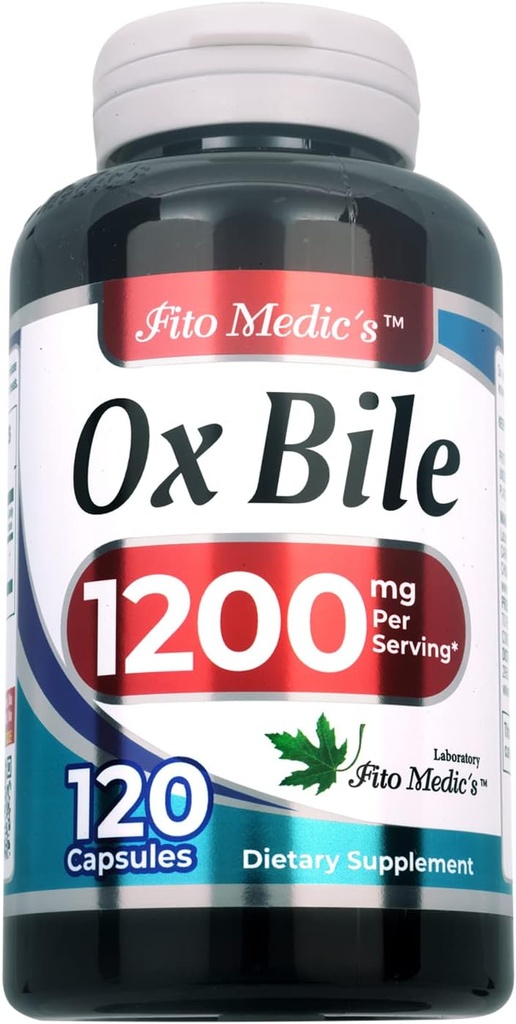 Lab - Bile Salts, Ox Bile, 1200 mg per servering, 120 Caps- Digestive Enzymes Supplement, oks Bile Supplement.