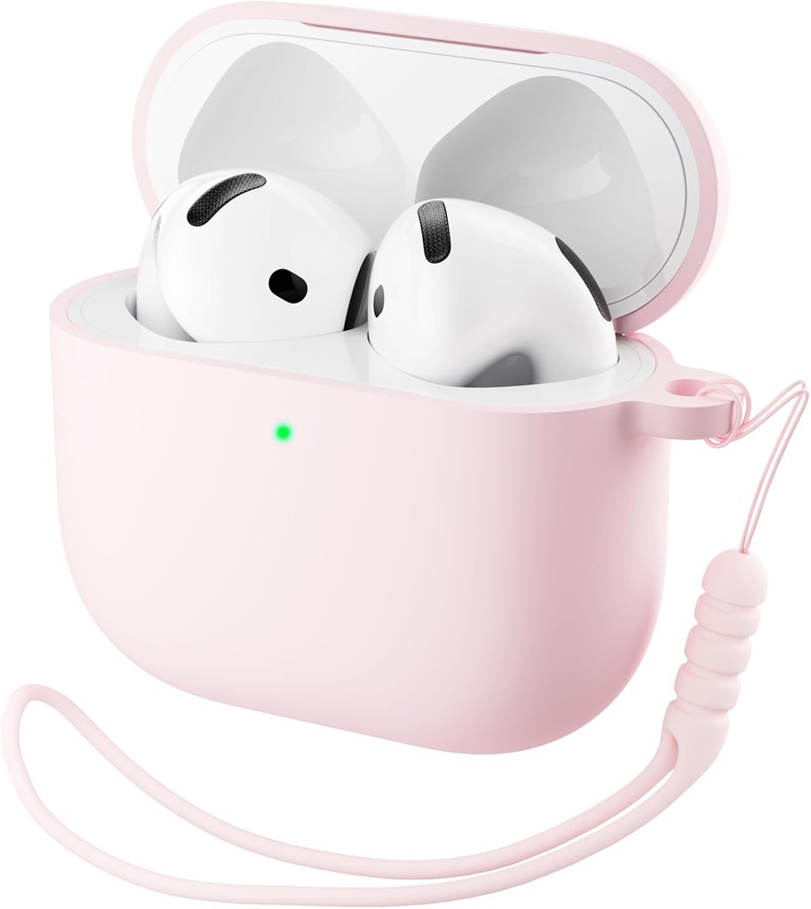 ORNARTO for AirPods 4 tilfelle, myk silikon full beskyttelsesdeksel med LED synlig, kompatibel med AirPods 4th Generation 2024 - Chalk Pink
