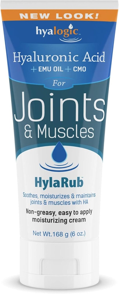 HylaRub HA Joint & Muscle Cream - Hyaluronsyre Muscle Rub w/Emu Olje & CMO - Ikke Greasy, Soothes, Moisturizes & Vedlikeholder Skuldre, Knuser, Tilbake, HIPS & Mer 6 oz.