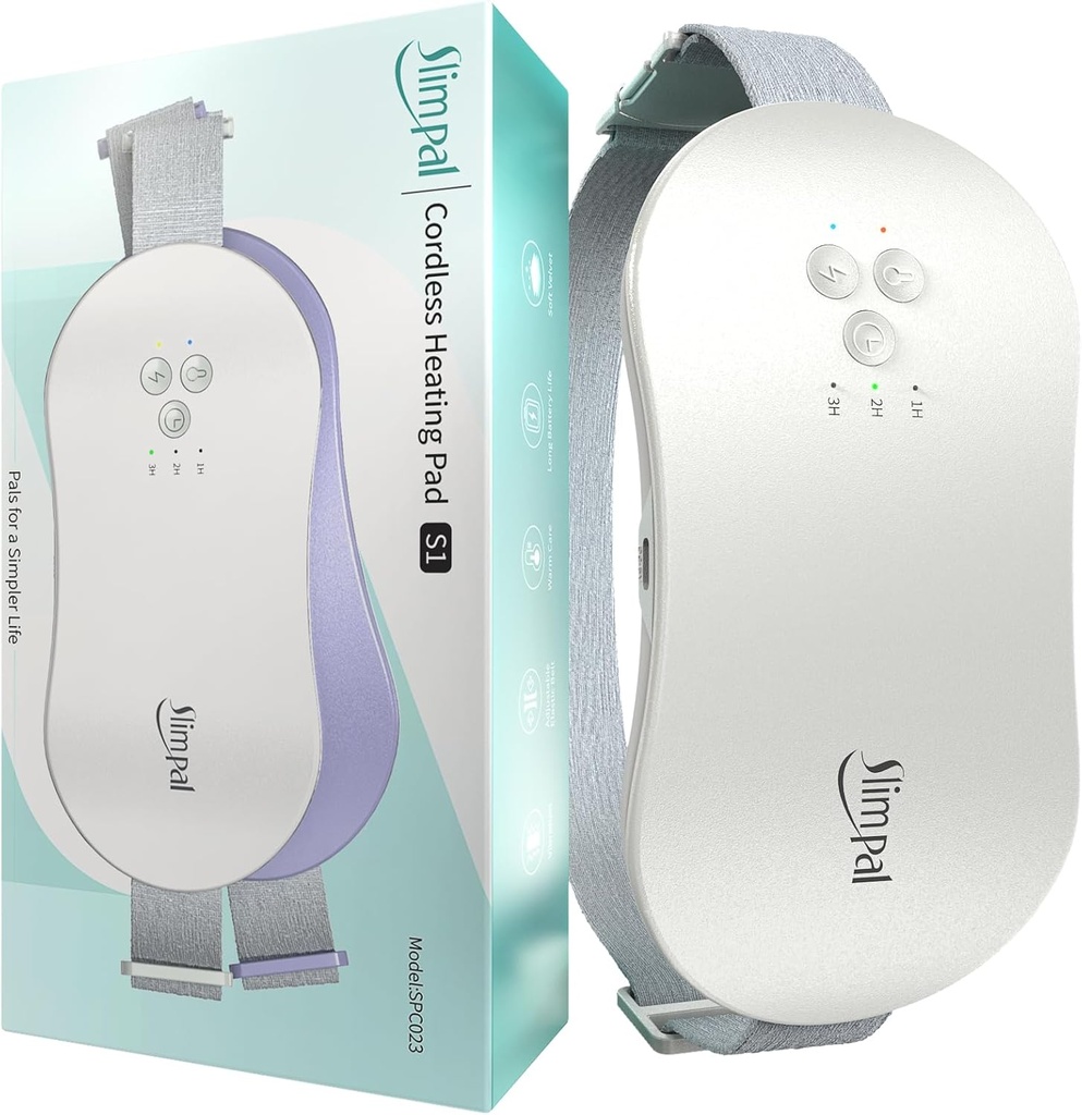 Slimpal bærbar oppvarmingspad for periodekramper, elektrisk trådløs oppvarmingspad for menstruasjonskramper Relief, 3 timer automatisk avsetting, slitbare varmepadbeltegaver for henne kvinner jente kone, Beige