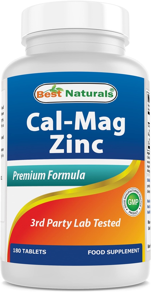 #1 CAL MAG ZINC av Best Naturals - Essential Mineral Complex - produsert i et USA Basert GMP-sertifisert anlegg og tredjepart testet for renhet. Garantert!!, 180 tabletter