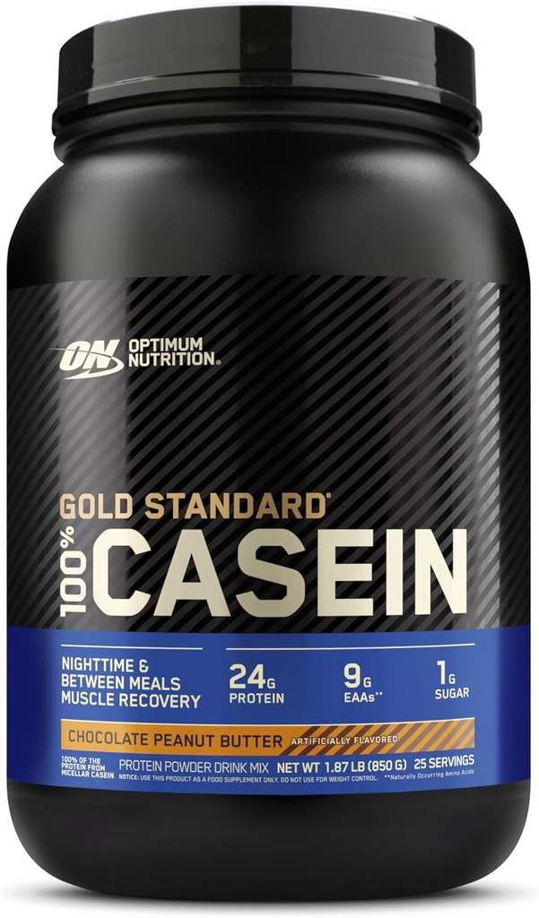 Optimum Nutrition Gold Standard 100% Micellar Casein Protein Powder, langsom diading, Hjelper holde deg full, Overnatting Muskel Recovery, Sjokolade Peanut Smør, 1,87 pund (Packing May Vary)