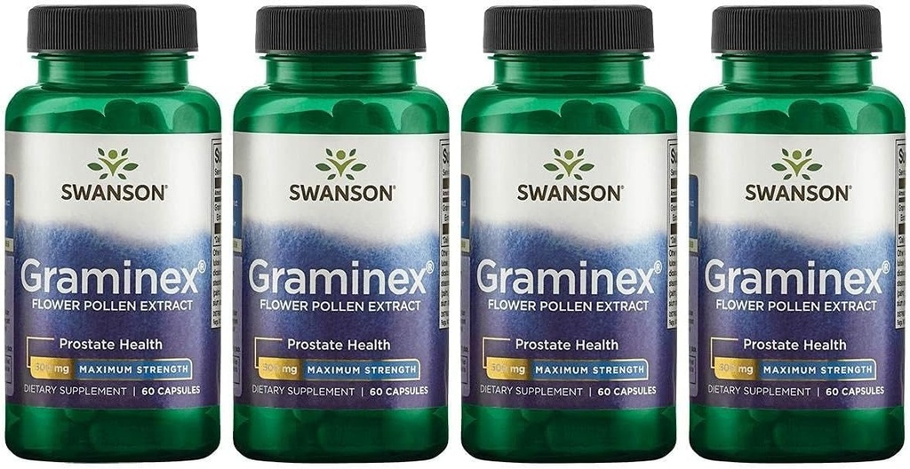 Swanson maksimal styrke Graminex blomst pollen ekstrakt - støtter prostata helse, urinbåndstraktfunksjon og nyre helse - Mens helse supplement - (60 kapsler, 500 mg hver) (4 pakke)
