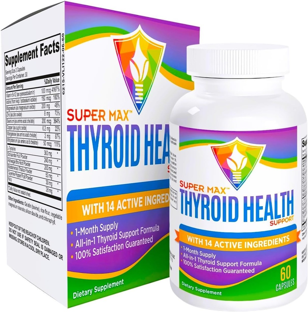 Thyroid støtte Supplement (All-in-1 Formel) med 14 aktive ingredienser - Thyroid Supplements - Thyroid Helse Complex - Thyroid støtte for kvinner og menn - 60 kapsler