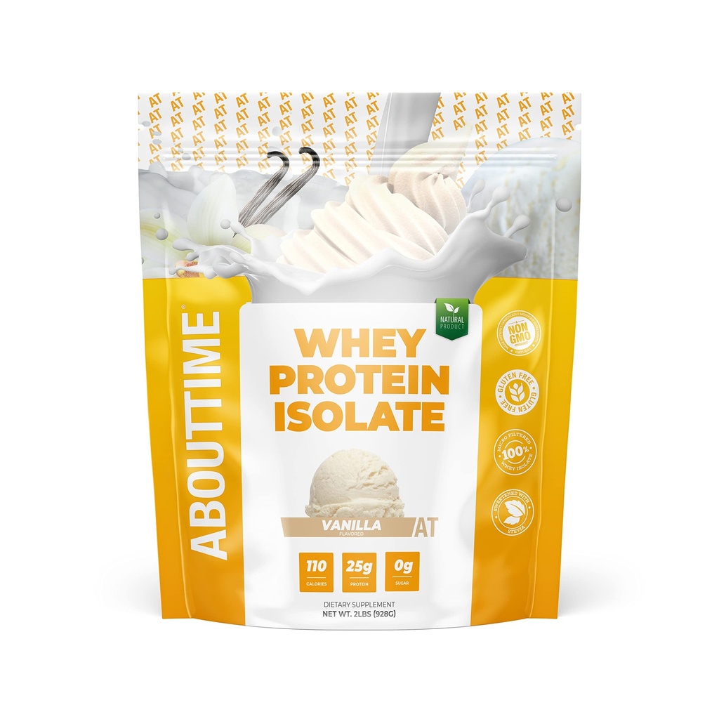 Om tid Whey Protein Isolere pulver 25g Vanilla, naturlige ingredienser, ikke-GMO, Glutenfri, Laktosefri, Null Sukker, Lavkarbohydrat, 32 Serveringer