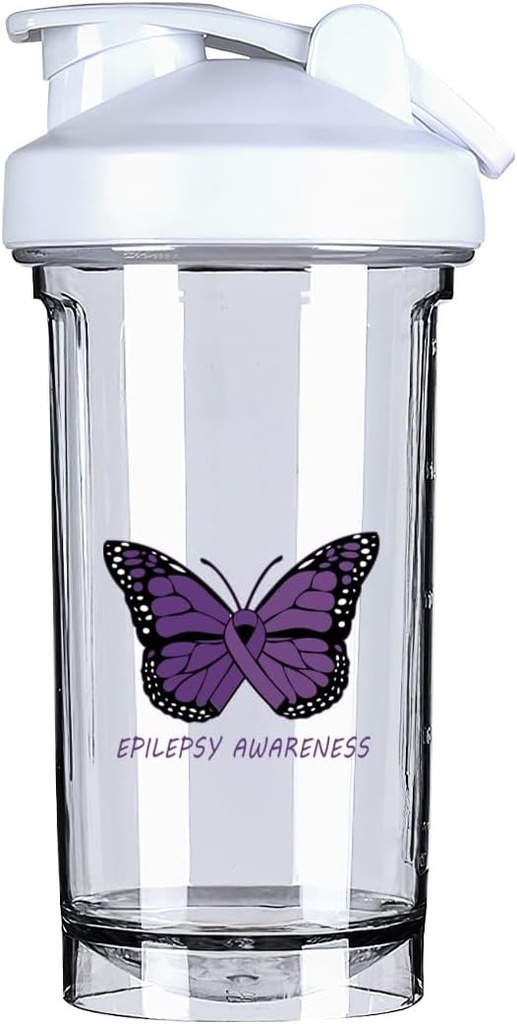 Epilepsi bevissthet 18 Ounce Shaker Flaske Drikkeblander Leak-sikker Pre Workout Protein Shakes måltid erstatning rister flasker 500ML/18 Oz Hvit