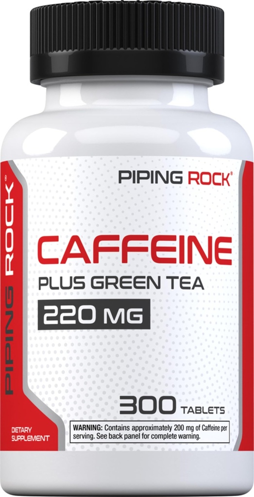 Piping Rock Koffein piller 220 mg | 300 tabletter | Supplement med grønn te ekstrakt | Vegetarisk, ikke-GMO, Glutenfri