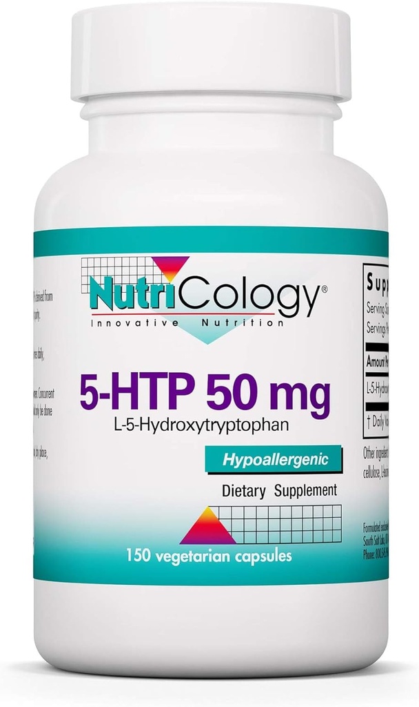 Nutricology 5-HTP 50mg Supplement - Serotonin for menn og kvinner, søvnstøtte, L-5-hydroxytryptophan, ren, vegetariske kapsler - 150 Count