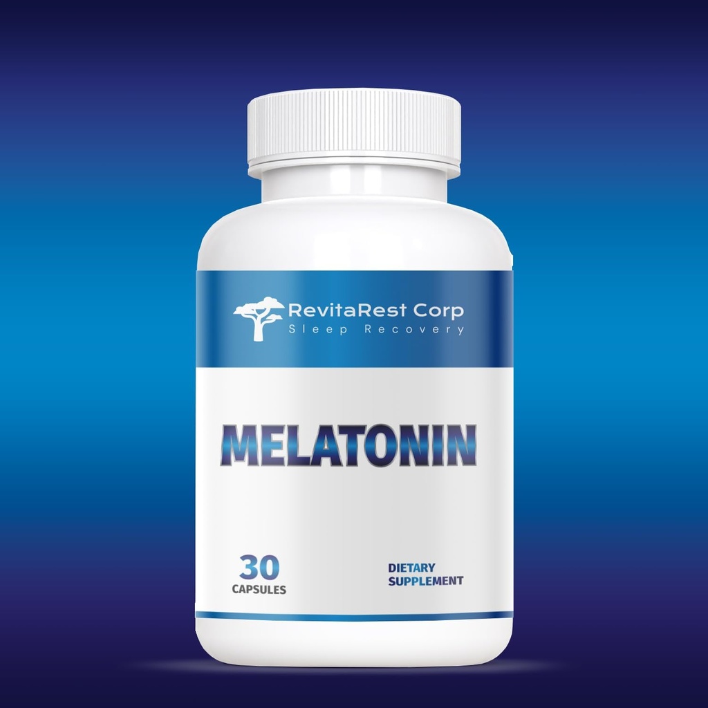 Generisk RevitaRest Corp. Melatonin Blå 10 mg, 30 kapsler.